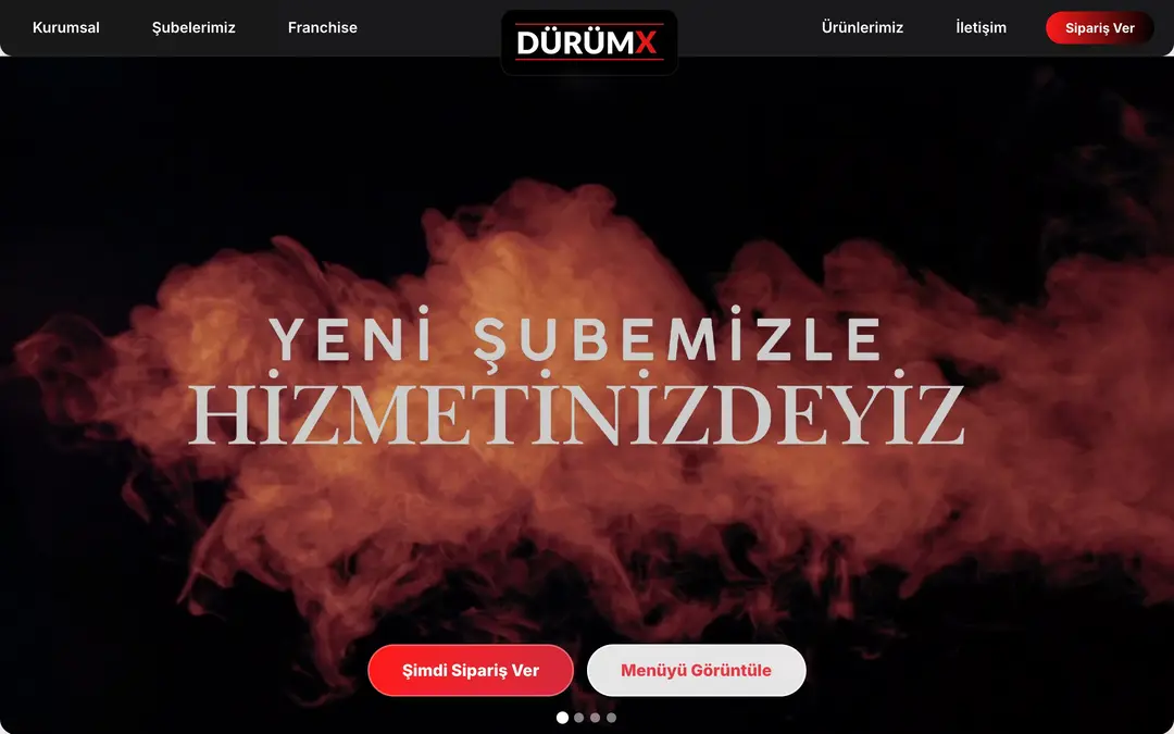 DürümX ana sayfası: Şimdi sipariş ver ve Menüyü görüntüle butonları