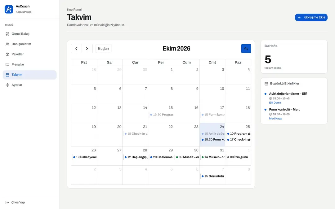 AsCoach koç takvimi, Ekim ayı görünümü