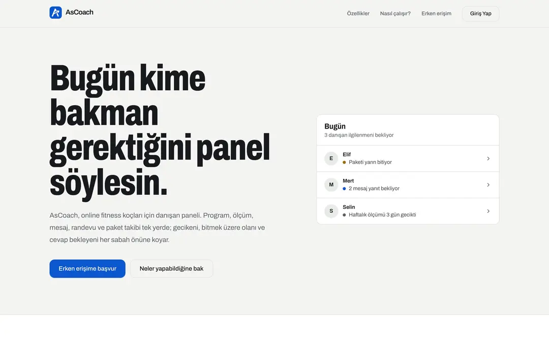 AsCoach tanıtım sitesi: Bugün kime bakman gerektiğini panel söylesin